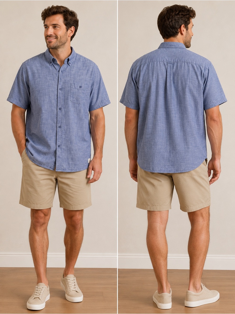 Weatherproof Vintage Blue Cotton Twill Short Sleeve Button Down Shirt Men L EUC
